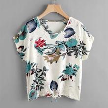 Romwe Drawstring Hem Leaf Print Top