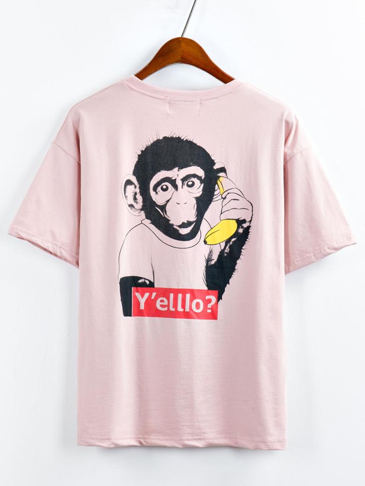 Romwe Pink Graphic Print Drop Shoulder T-shirt