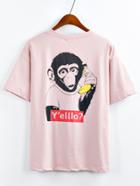 Romwe Pink Graphic Print Drop Shoulder T-shirt