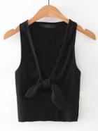 Romwe Black Low Neck Bow Knit Tank Top