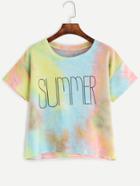 Romwe Multicolor Letter Print Pastel Tie Dye T-shirt