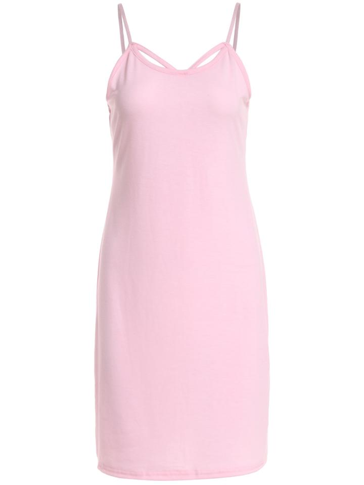 Romwe Spaghetti Strap Hollow Pink Dress