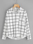 Romwe Dip Hem Chest Pocket Plaid Shirt