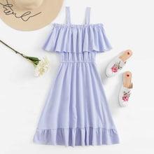Romwe Cold Shoulder Striped Ruffle Trim Dress