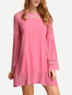 Romwe Pink Lace Insert A-line Dress