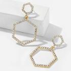 Romwe Rhinestone Hexagon Hoop Drop Earrings 1pair