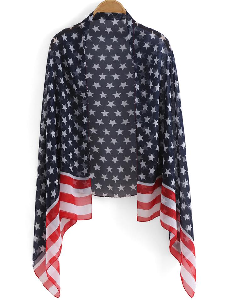 Romwe Star Print Striped Scarf