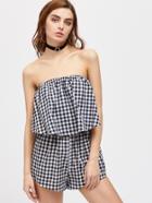 Romwe Double Layer Strapless Checkered Romper