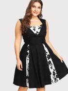Romwe Contrast Panel Fold Over Detail Circle Dress