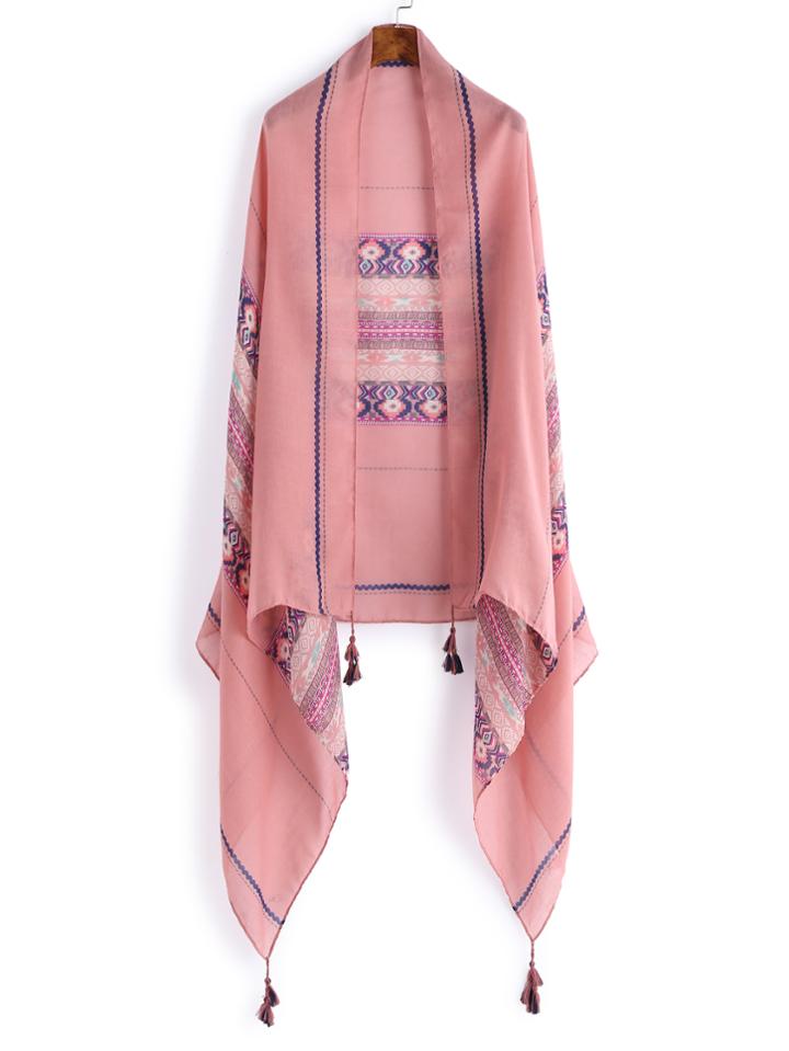 Romwe Aztec Print Tassel Detail Scarf