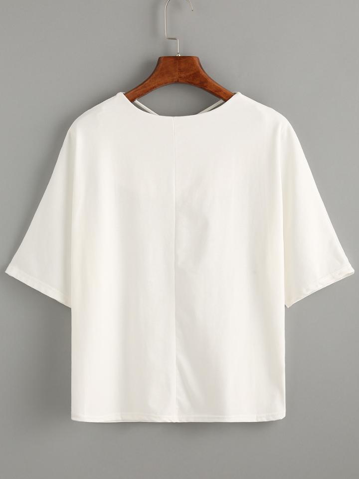 Romwe White Strappy Neck T-shirt