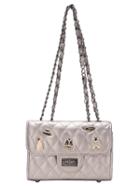 Romwe Quilted Metal Charms Chain Flap Bag - Gold