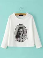 Romwe With Bead Embroidered Beauty Print Crop Sweatshirt