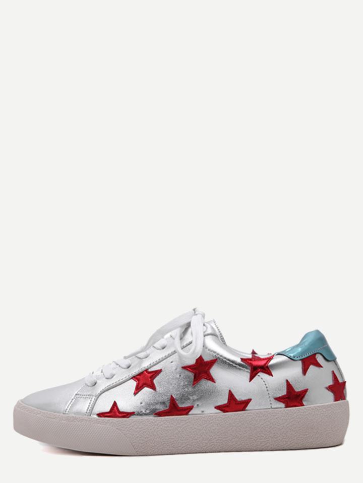 Romwe Star Patch Metallic Silver Rubber Sole Sneakers