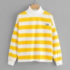 Romwe Striped High Neck Embroidered Sweatshirt