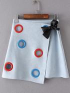 Romwe Blue Overlap Bow Detail A Line Skirt
