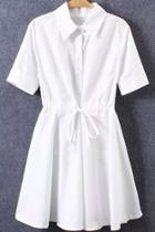 Romwe Lapel Short Sleeve Drawstring With Buttons Dress