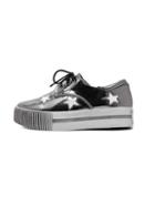 Romwe Grey Patent Star Cutting Lace-up Flatform Sneakers