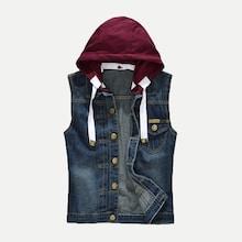 Romwe Men Hooded Denim Vest