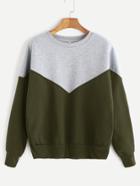 Romwe Army Green Contrast Drop Shoulder Sweatshirt