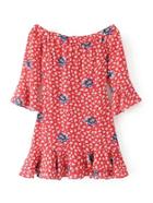 Romwe Fluted Sleeve Frill Hem Off Shoulder Dress