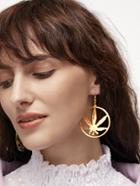 Romwe Gold Leaf Hoop Drop Earring