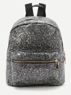 Romwe Sliver Front Zipper Glitter Backpack