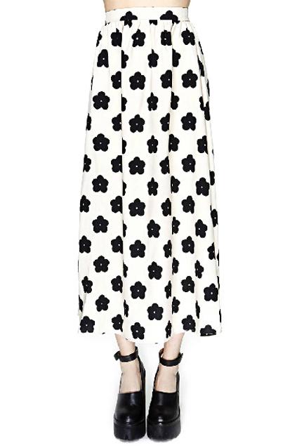 Romwe Romwe Floral Print White Long Skirt