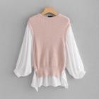 Romwe Contrast 2 In 1 Lantern Sleeve Jumper