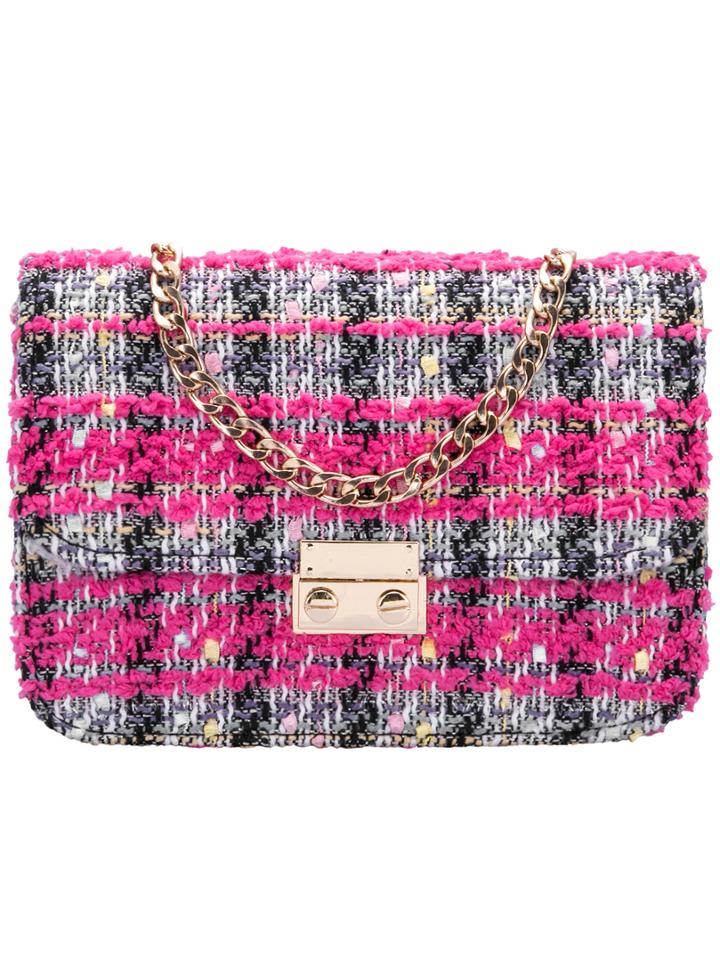 Romwe Rose Red Plaid Chain Bag