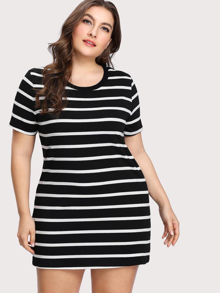 Romwe Short Sleeve Striped Tee Dress