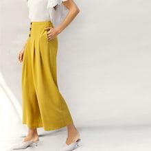 Romwe Zip Back Buttoned Front Pleated Wide Leg Pants