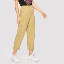 Romwe Elastic Waist Solid Jeans