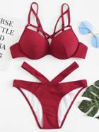 Romwe Crisscross Solid Bikini Set