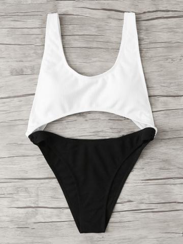Romwe Two Tone Cut Out Swimsuit