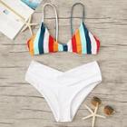 Romwe Striped Colorblock Mix & Match Bikini Set