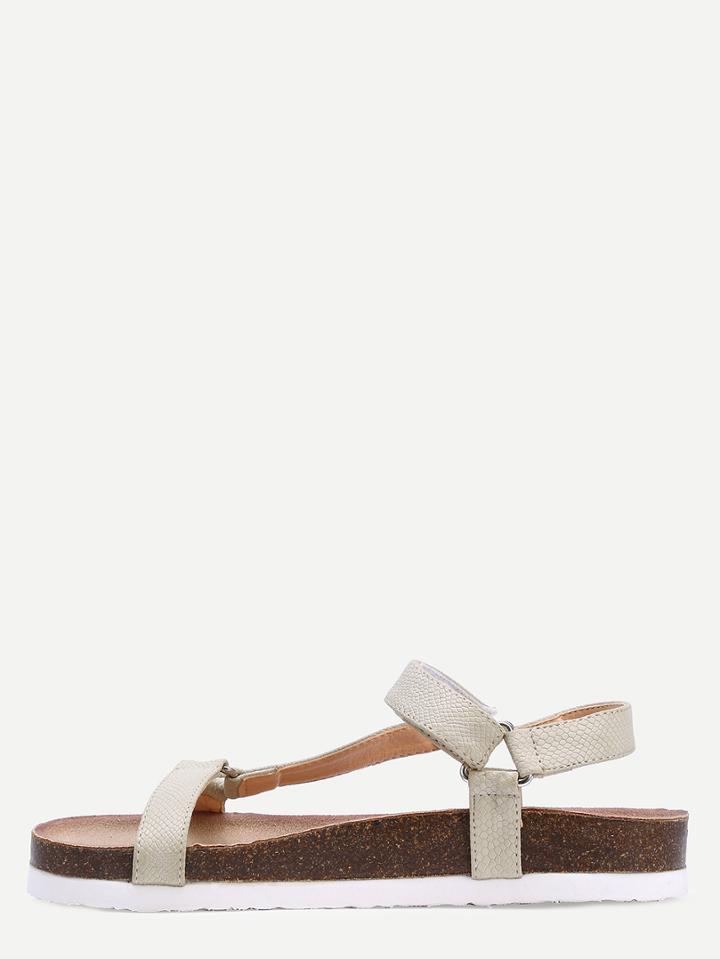 Romwe Faux Leather Ankle Strap Flatform Sandals - Khaki