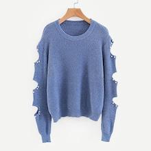 Romwe Cut Out Sleeve Pearl Detail Jumper
