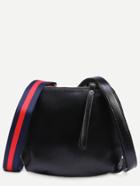 Romwe Black Two Layer Crossbody Bag With Striped Strap