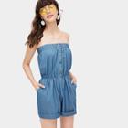 Romwe Button Detail Elastic Neck Playsuit