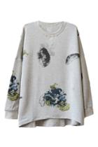 Romwe Painting Print Arc Hem Loose Sweatshirt