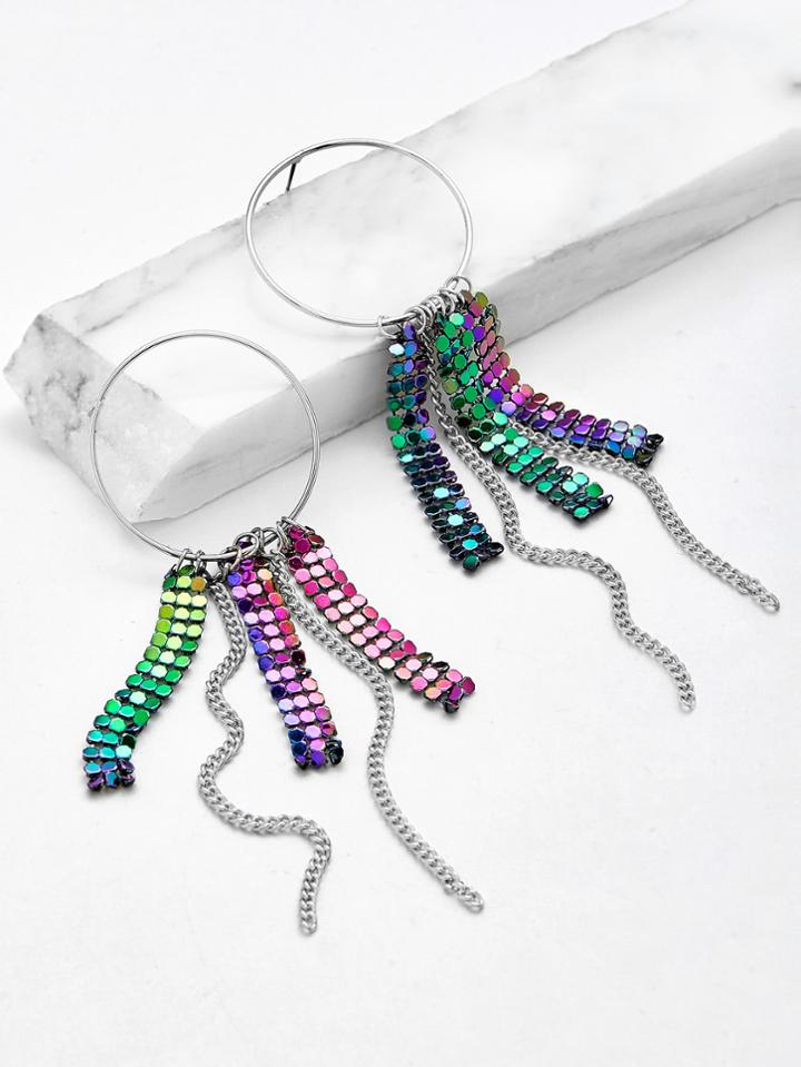 Romwe Sequin & Chain Design Drop Earrings