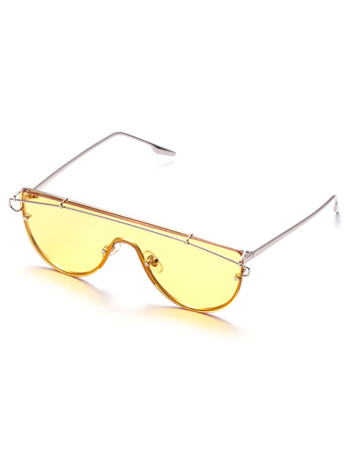 Romwe Silver Tone Yellow Lens Aviator Style Sunglasses