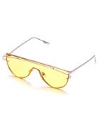 Romwe Silver Tone Yellow Lens Aviator Style Sunglasses