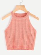 Romwe Marled Knit Ribbed Halter Neck Tank Top