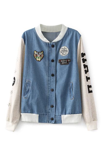 Romwe Icons Print Buttoned Dual-tone Jacket