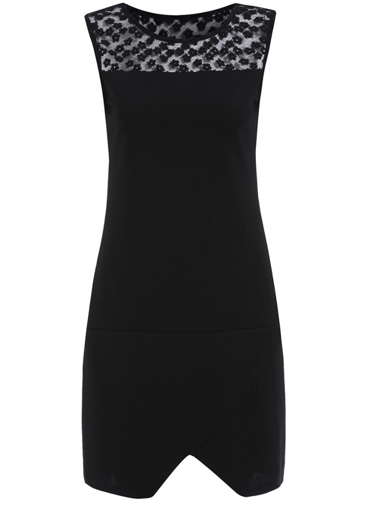 Romwe Sleeveless Lace Insert Asymmetrical Dress