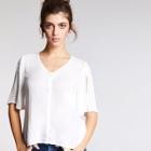 Romwe Split Sleeve Button Up Blouse