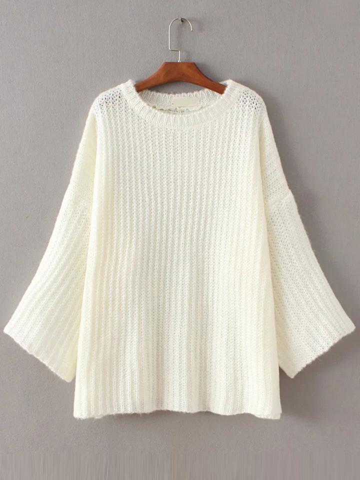 Romwe White Drop Shoulder Loose Sweater