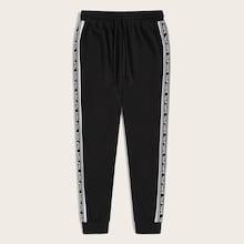 Romwe Guys Drawstring Waist Letter Tape Side Sweatpants